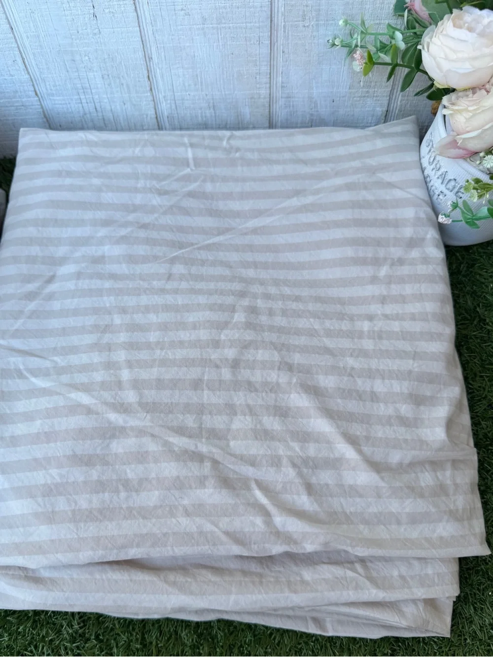 Parachute Percale Top Sheet (flat sheet) COLOR: BONE STRIPE NWOT flat sheet only